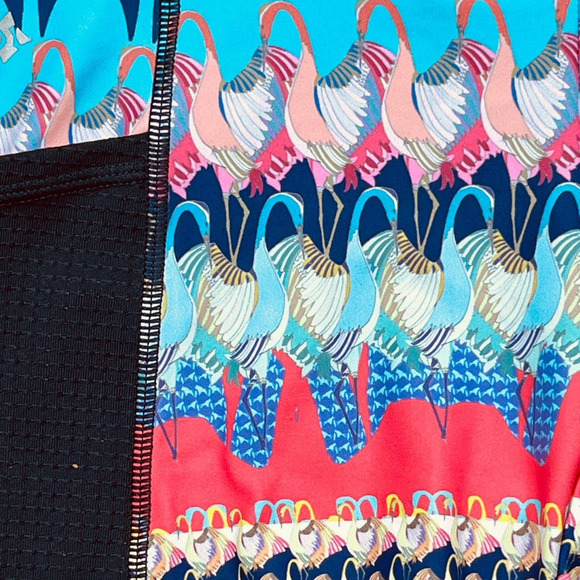 Nux NEW Workout Bike Shorts Blue Pink Black Bird Print With Pockets Medium - Picture 5 of 9